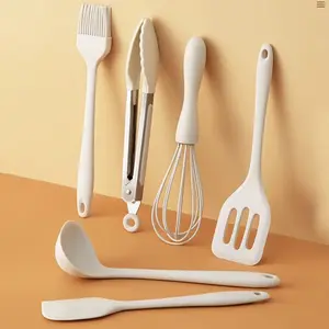 4pcs BPA Free Silicone Cooking UtensilsSet Non-stick Egg Whisks Cookware SetBeige Spatula Baking Tool Set Household  HOMELY Alat BakingAdonan Kue Silikon Food Grade Anti LengketBrush Kitchenware Utensil Silicone TahanPanas