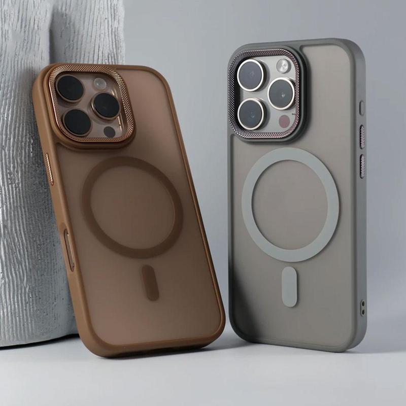 Vỏ cứng từ tính, thiết kế cát mới, bề mặt mờ trong suốt, bảo vệ ống kính camera, tương thích iPhone 11/12/13/14/15/16/17/18 Pro Max, kín khí chống bụi, mặt lưng chống sốc, hỗ trợ phiên bản 14/15/16 Plus
