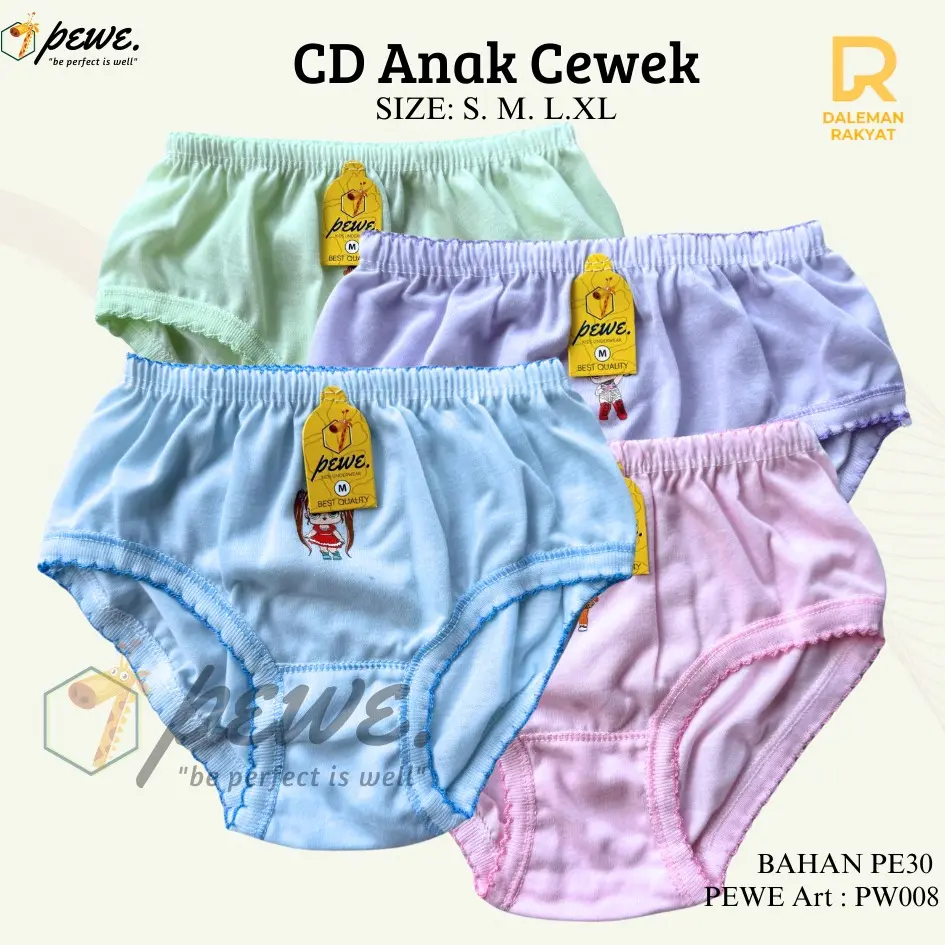 6-12 pcs CD Anak Wanita Polos Warna - Celana Dalam Anak Anak Perempuan Umur 9-10 Tahun Bahan Katun Lembut, Adem Dipakai Seharian Ukuran S M L XL & 3L – Harga Grosir Cewek Motif Fashion 3-4 tahun pakaian dalam