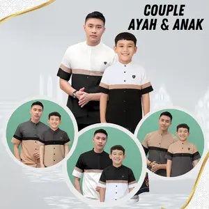Baju Koko Couple Ayah Anak Laki Laki Pendek Pria Kemeja Muslim Bahan Katun