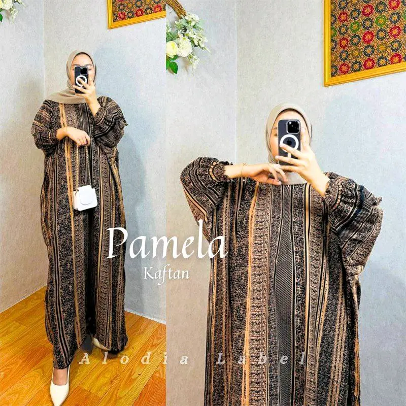 New Pamela kaftan jumbo bahan rayon busui muat sampai bb 150kg Hanya Boleh Dicuci Dengan Tangan Brown gami skaf 0