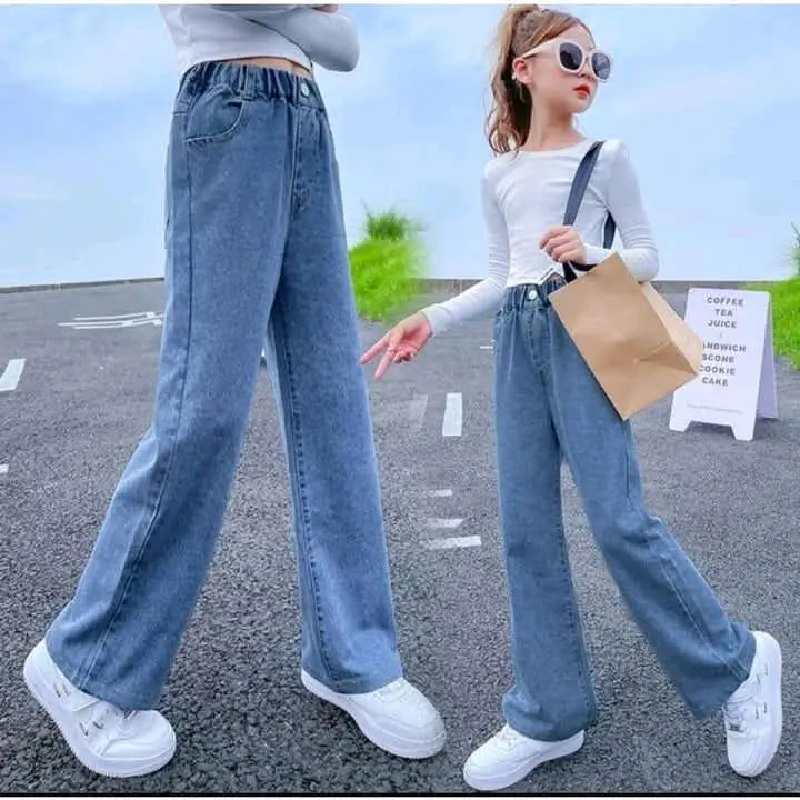 Celana Jeans Kids Denim Palazzo Fashion Kulot Anak Perempuan Remaja Cargo Usia 7-13 Tahun 1