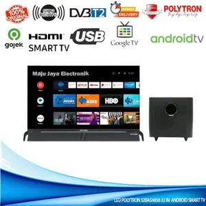 Polytron LED TV PLD 32BG9058 32 Inch USB Movie HDMI DVBT2 Soundbar Digital Smart Google TV Android TV.