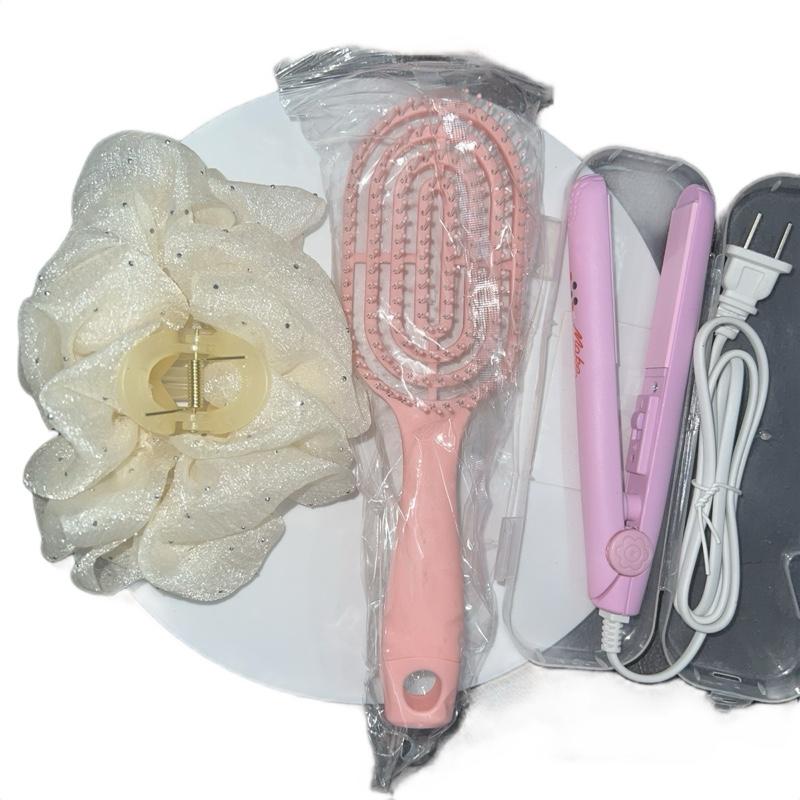[Được chọn màu] Combo 3 món tạo kiểu tóc: kẹp tóc bồng, kẹp bong bóng siêu phồng to nơ tiểu thư + lược dáng BẦU thoáng khí tạo phồng tóc+ máy duỗi/uốn mini tạo kiểu tóc