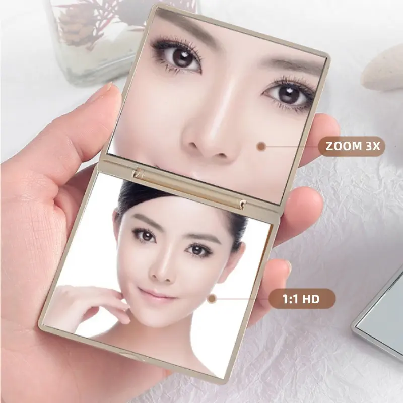 3X Cermin Make Up Pemodelan Relief Mawar/Cermin Lipat 2 Sisi Dengan Pembesar Kaca Kecil Portable 1