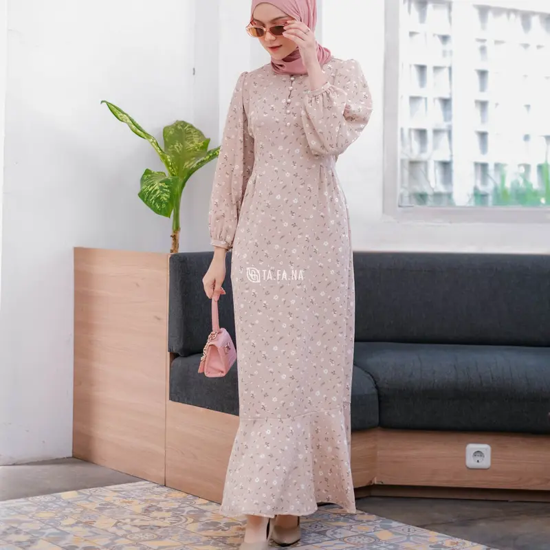 TAFANA - Jisso Dress Muslim Korea Bahan Crinkle gamis motif bunga floral vintage busui friendly Kancing Panjang Wudhu Butik Wudhu Panjang Nyaman Kancing Kain 7