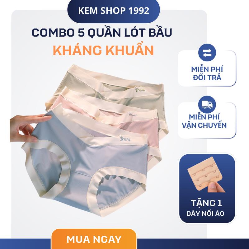  Set 5 Quần lót cho bầu cạp chéo Thun Tăm Lạnh quần mặc trước và sau sinh đũng kháng khuẩn cạp chéo tránh vết mổ thấm hút tốt 