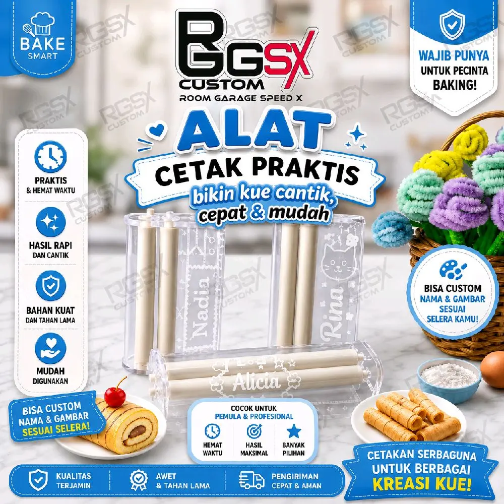 CUSTOM Alat Cetak Praktis Kue Roll Custom Nama & Gambar | Baking Tools Unik Cetakan Kue Gulung Custom Nama Lucu | Alat Baking Praktis Premium Roller Cetak Kue Custom Nama & Karakter | Hasil Rapi dan Cantik