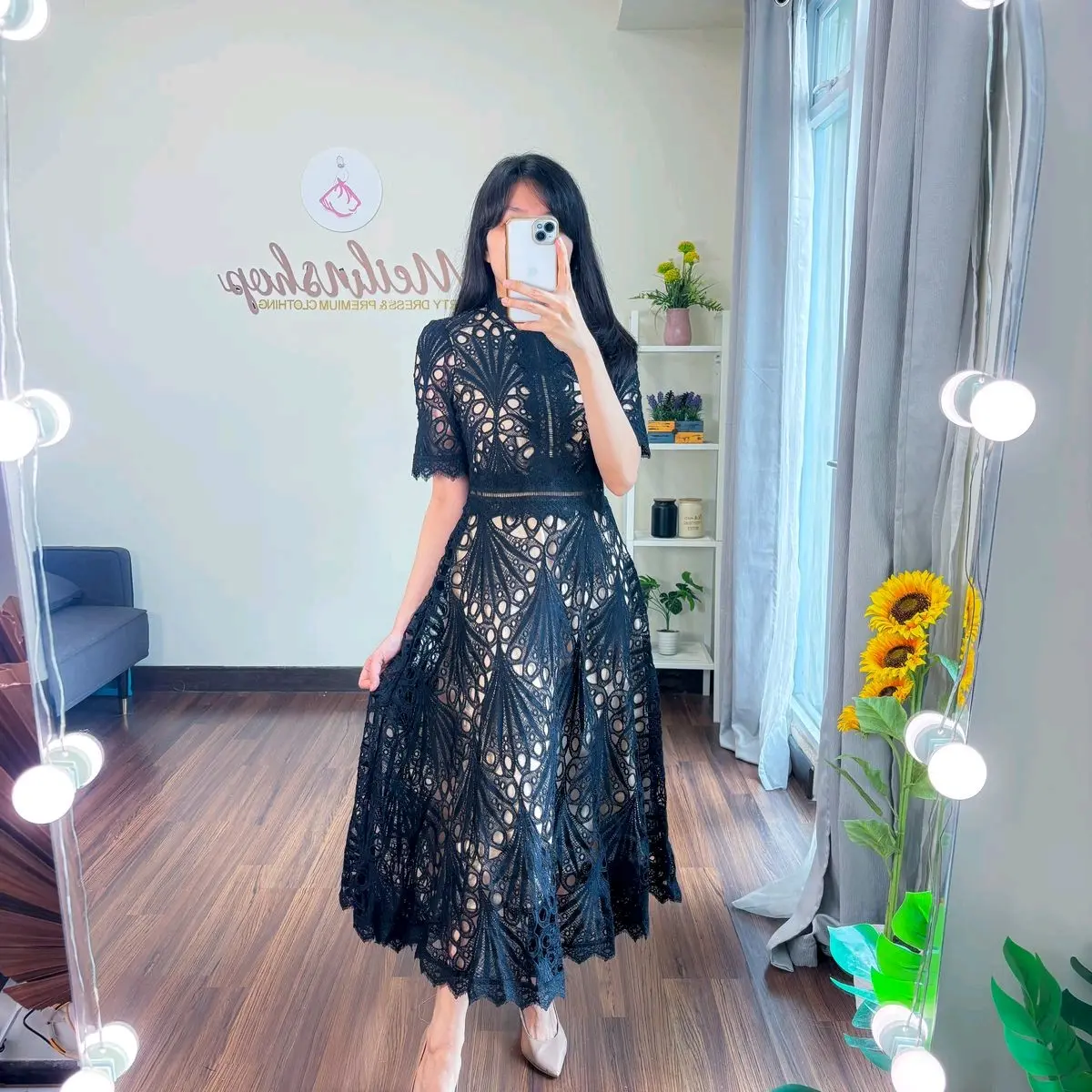 Emily Lace Brocade Soft Pink/Hitam/Hijau/Fuschia/Tosca Dress Wanita Casual Elegant Formal Feminim Korean Style
