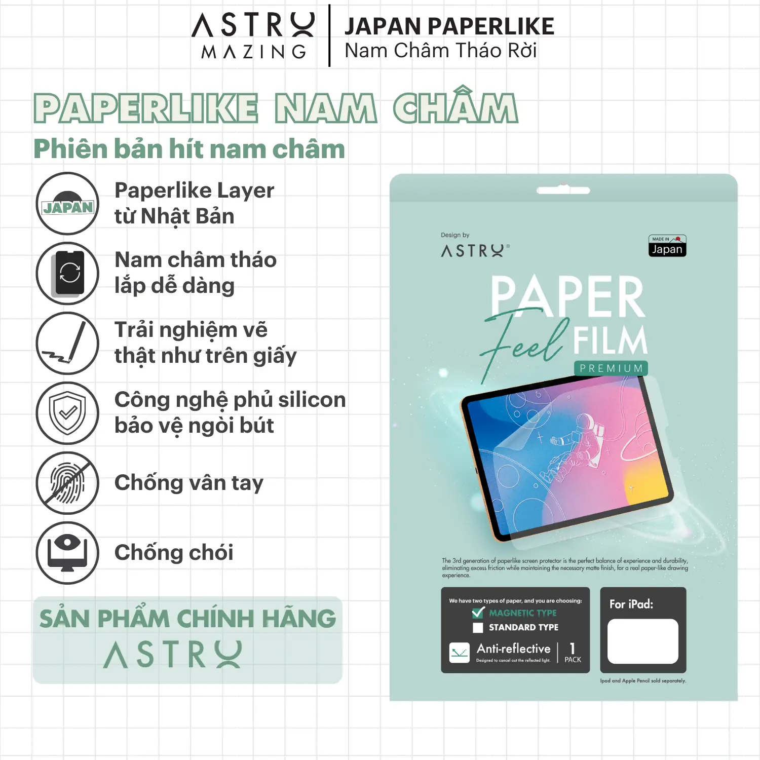 [Paperlike Nam Châm] Miếng dán AstroMazing Paperfilm Paper like tháo rời dành cho i_Pad Pro 11 12.9 Air 4 5 Gen 7 8 9 10 1