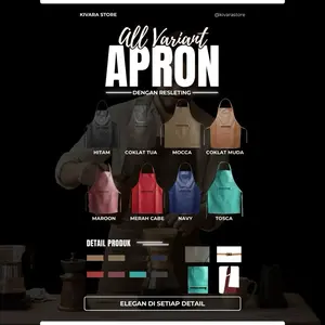 [Standar Resleting] Celemek Kulit Sintetis Anti Air & Minyak | Apron Barista Dapur Bengkel | Tali Adjustable | Custom Warna & Sablon