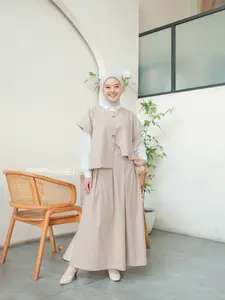 Cinesia ID | Kimmy Vest Setelan Wanita Muslim Clean Outfit korean style | Crop + Rok A-Line -Linen Set Hijab OOTD Hits