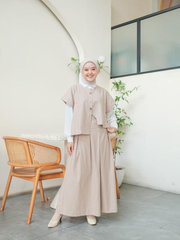 Kimmy Vest Setelan Rok dan Atasan Wanita Muslim one set rok Katun linen korean style setelan Baju  remaja Dewasa crop casual by cinesia.id 1