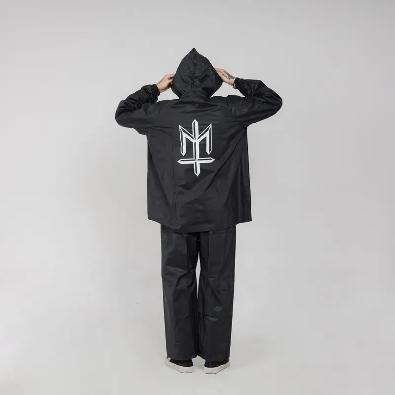 MATERNAL DISASTER - Jas Hujan Hoodie Setelan Dewasa Pria & Wanita Bahan PVC 0.25 Jas Hujan Maternal Disaster Full Hitam