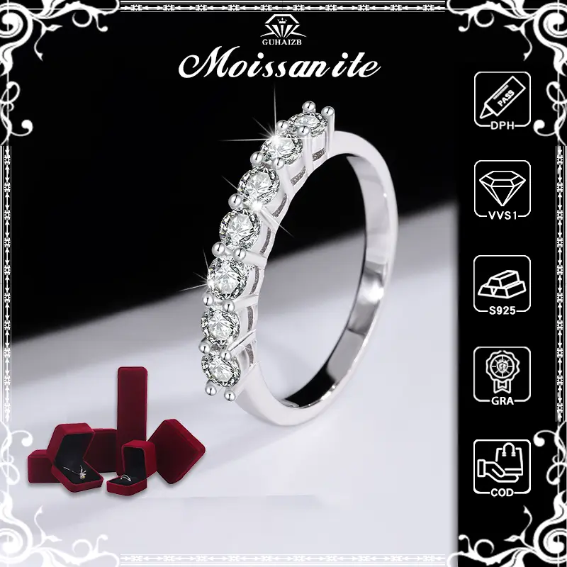 COD Cincin Wanita Moissanite 7 Berlian 30 Poin Perak Asli 925 Adjustable Cincin Berlian Perhiasan  Hadiah Buat Pacar