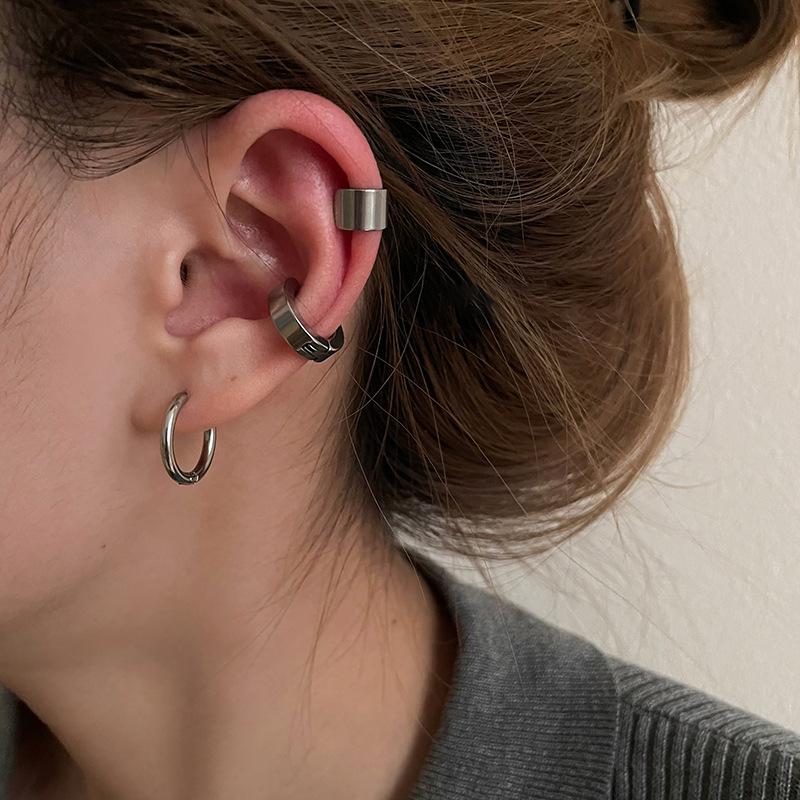  Bộ 3 bông tai khuyên tròn kẹp vành nam nữ titan không gỉ xu hướng 