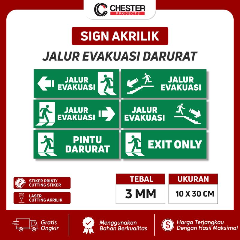 Sign Akrilik Jalur Evakuasi Darurat 10 x 30cm I Tanda Kiblat Akrilik ...