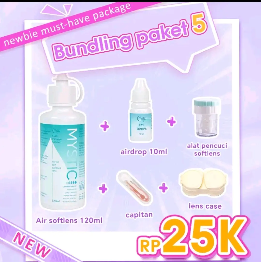 MYSTICEYES Bundling paket 5 Air softlens 120ml+airdrop 10ml+capitan+lens case+alat pencuci softlens