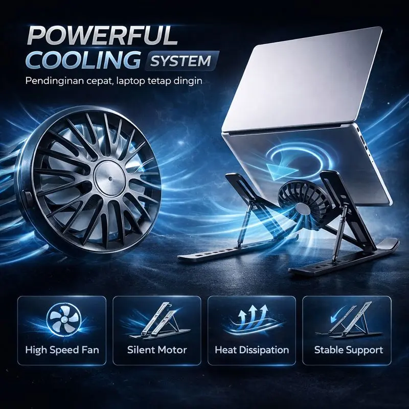 Powerful Cooling System Pendingin Laptop Dingin Pendingin Laptop Ergonomis Aluminium Strength Adjustablenistasأصول Extension Mount Mod Bulgarian Powerful Cooling Pad Laptop Desc coupled