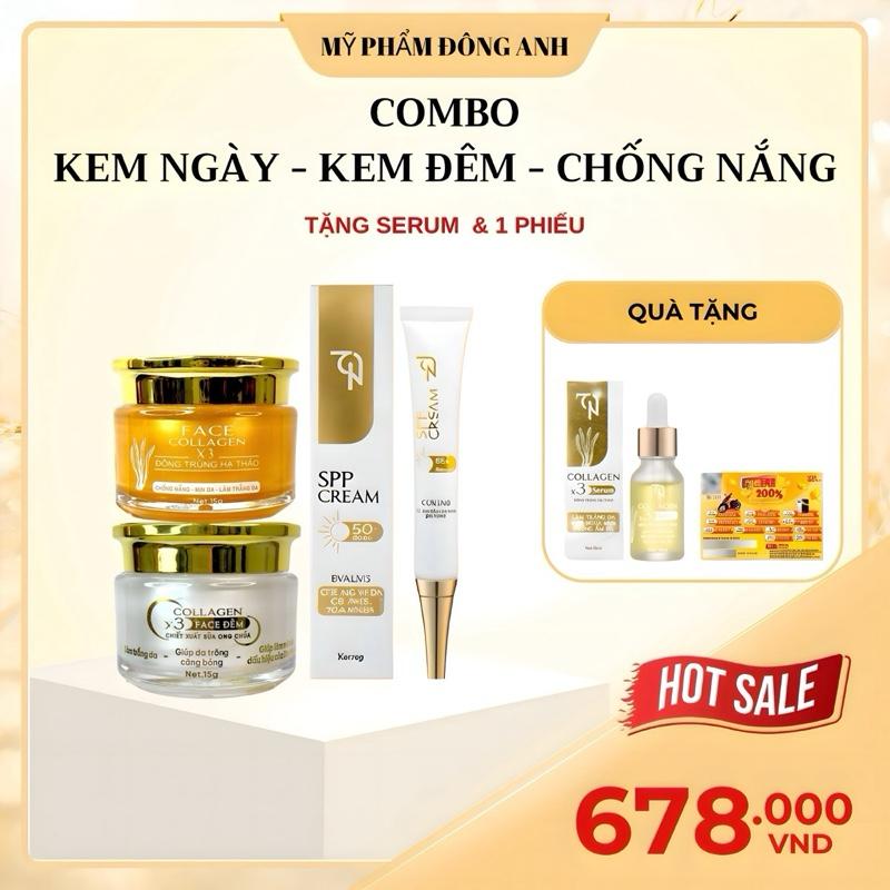 SP ( Tặng phiếu + Serum )  Kem Face Ngày  Đông Trùng Hạ Thảo + Kem Face Đêm Sữa Ong Chúa +  Kem Chống Nắng - Hỗ Trợ Mợ Thâm Nám , Sạm , Tàn Nhang   - MỸ PHẨM ĐÔNG ANH