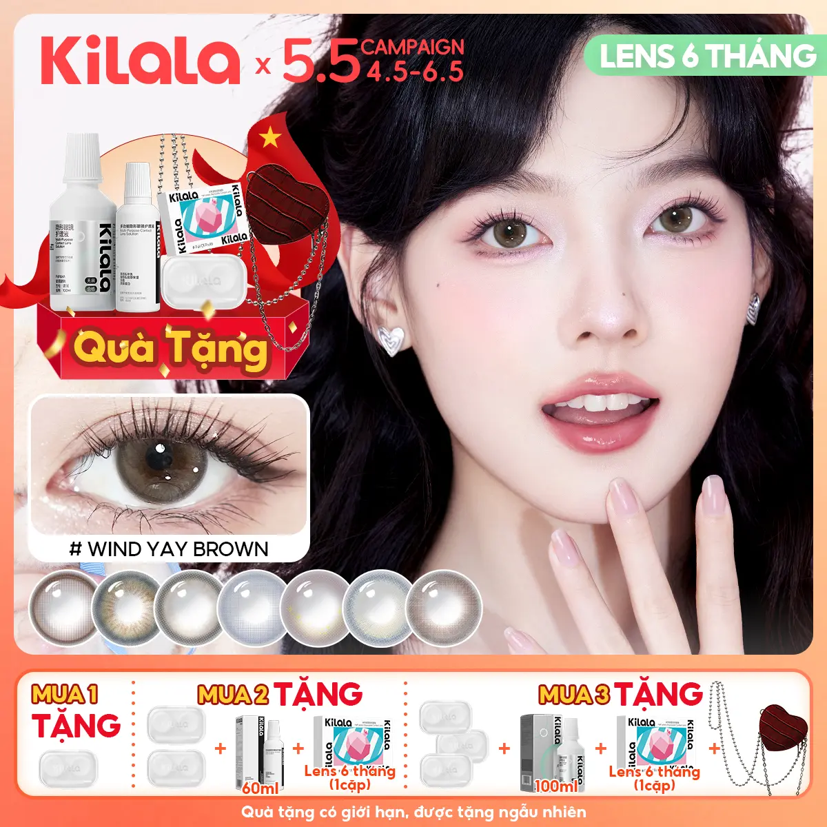Kính áp tròng Kilala lens 6 tháng màu nâu xám đen DIA 14.2-14.5mm độ cận 0-7 lens mềm mại dễ đeo cho đôi mắt thoải mái hơn Nữ Women