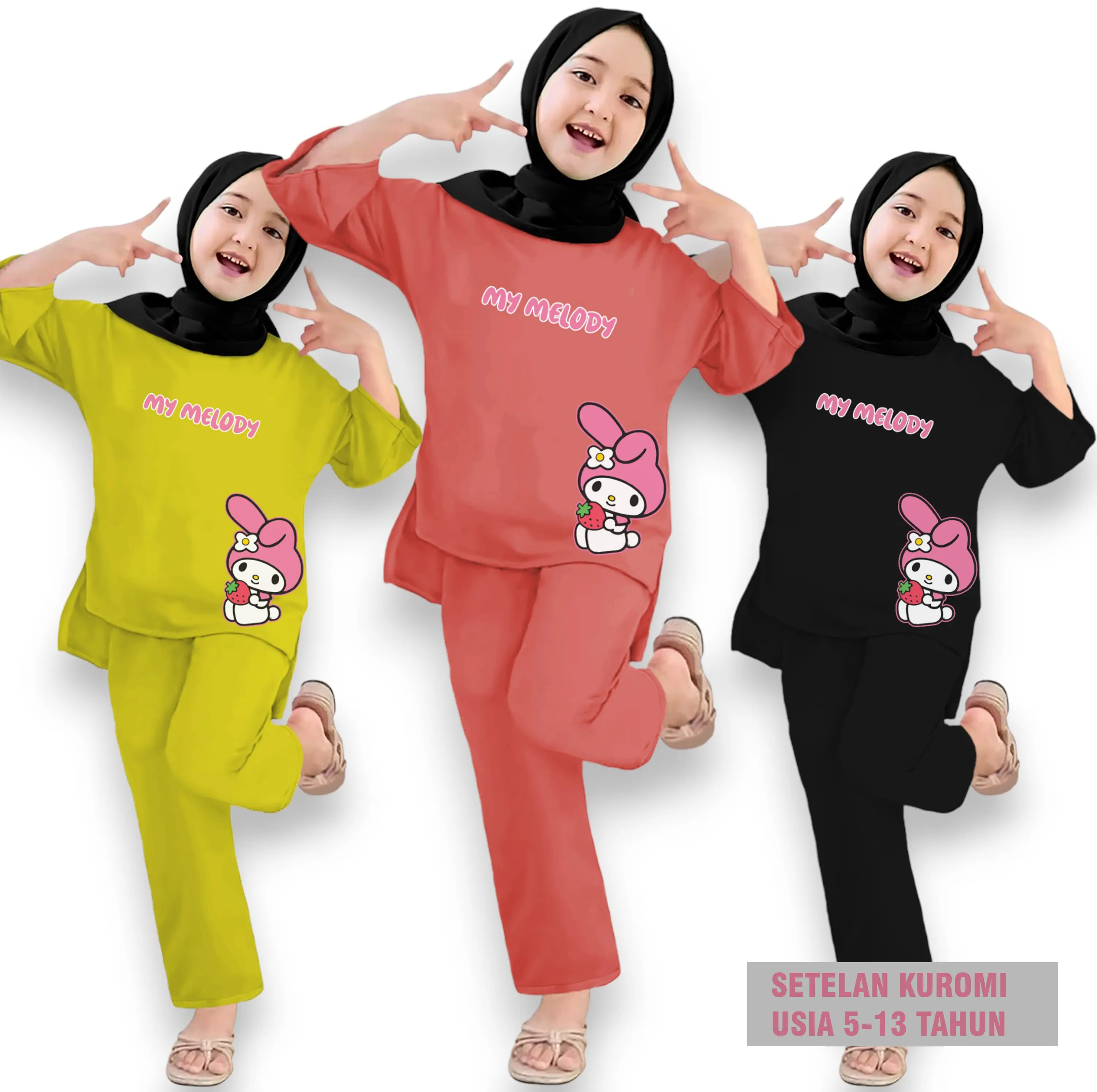Setelan Anak Perempuan My Melody Logo DW Usia 5-13 Tahun Sablon DTF HOODIE KIDS