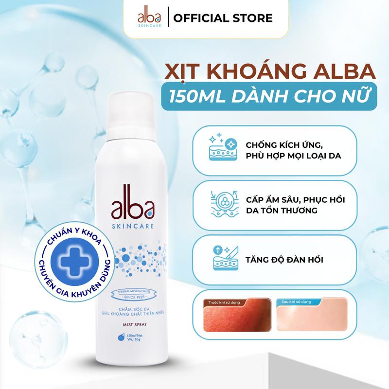 Alba Skincare 150ML Xịt Khoáng Cấp Ẩm & Phục Hồi Da Cho Nữ - Nước Khoáng Thanh Tân Giàu Silic - Tăng Độ Đàn Hồi