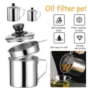 ￼Wadah Saringan Minyak 1.3 Liter Stainless Steel / Oil Pot Filter Anti Karat / Gelas Penyaring Ampas Sisa Minyak Jelantah |Oilpot Stainless 1.3L | Oil Pot Tempat Saringan Minyak 1,3 LT tempat filter minyak stainless