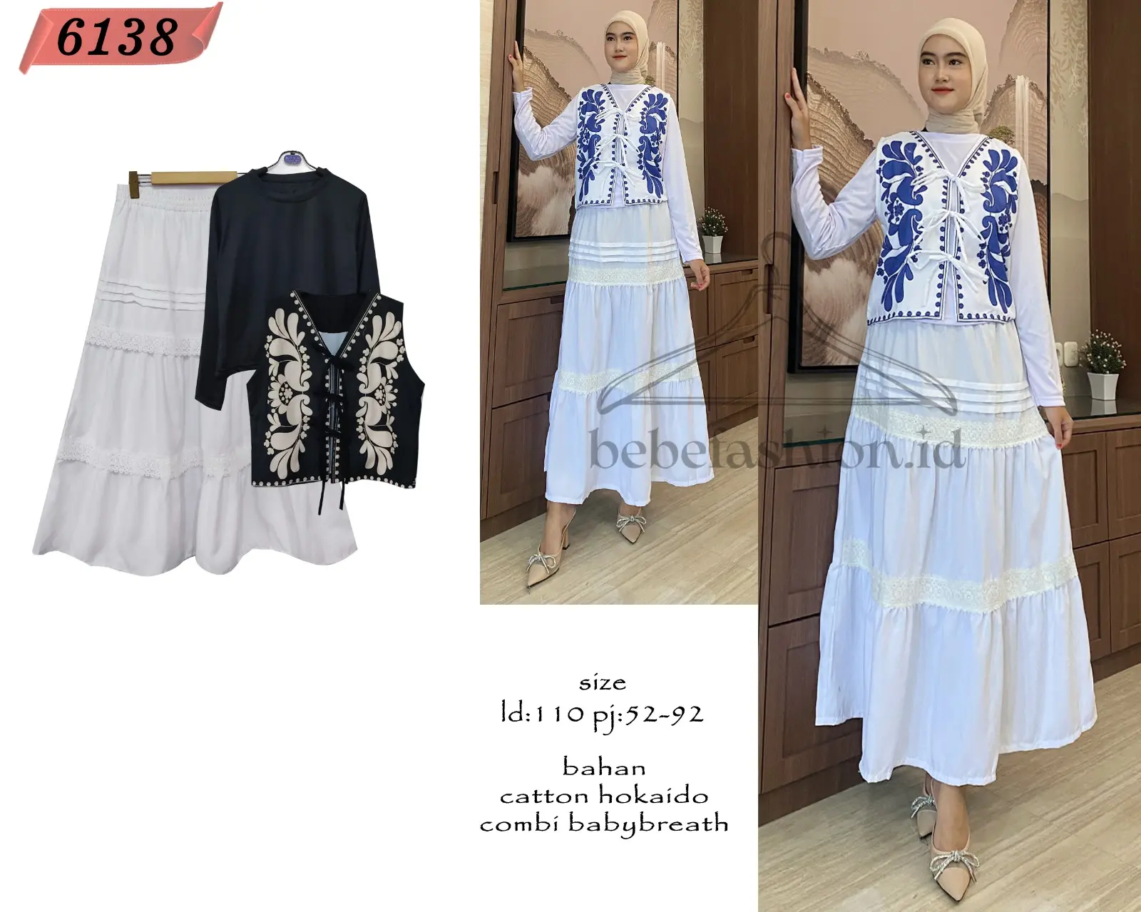 6138 BEBEFASHIONID Set Rok 3 in 1 Wanita Lengan Panjang One Set Premium