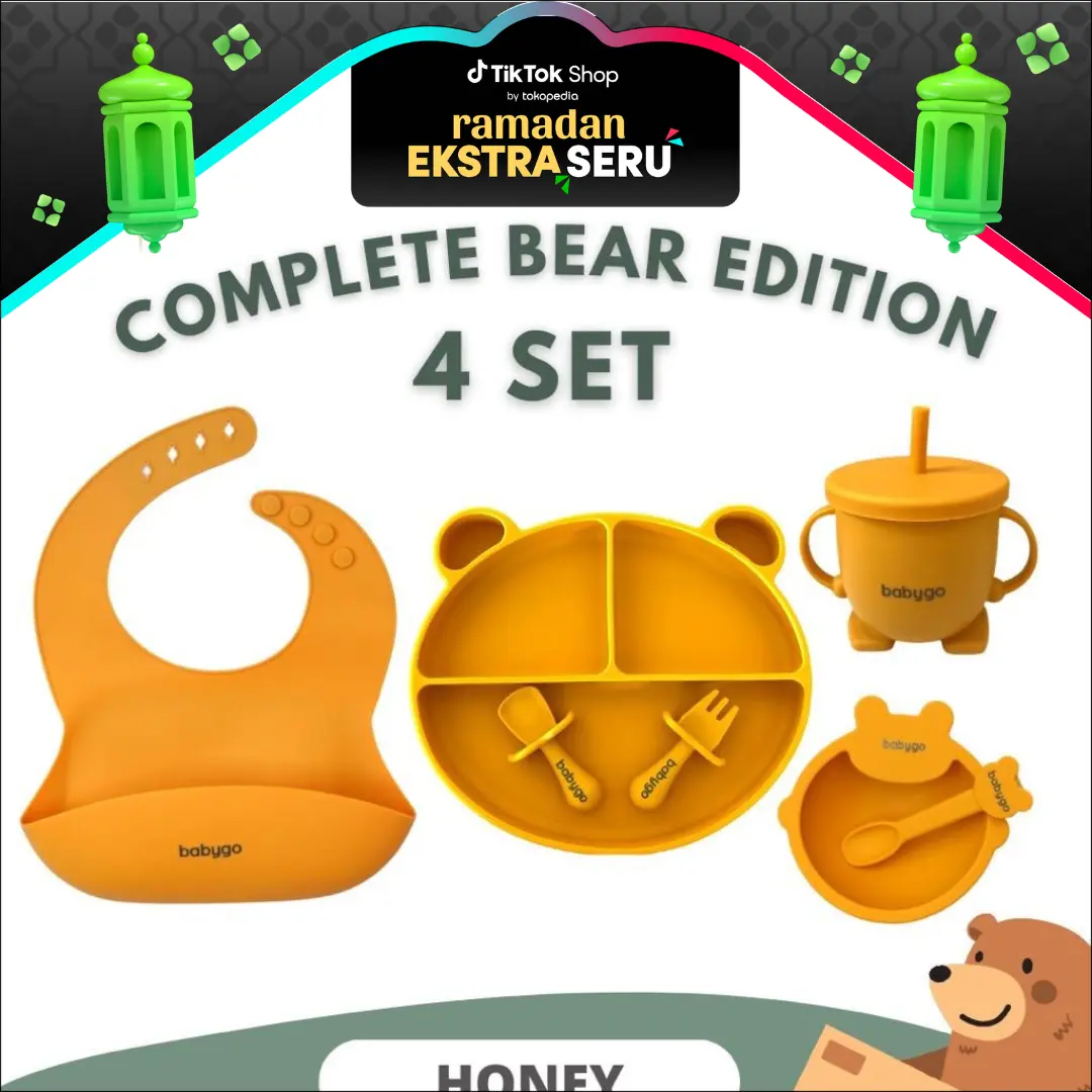 BabyGO Baby Feeding Set 7 in 1 Silicone / Peralatan Makan Bayi Silikon MPASI / Piring Mangkuk Bayi / Hadiah Kado Bayi MPASI Celemek Garpu Piring Plate Sendok Bowl alat makanan