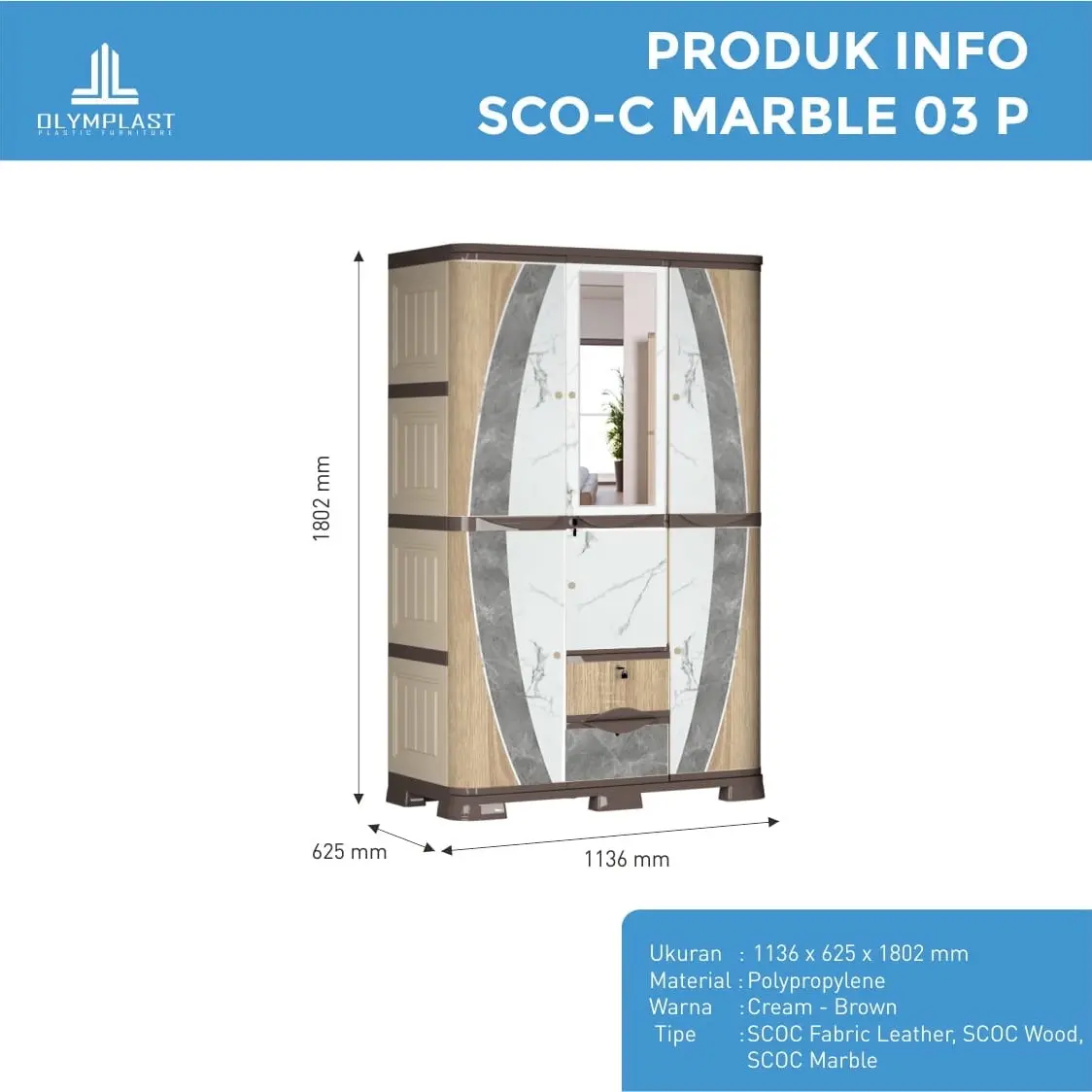 LEMARI PLASTIK OLYMPLAS/ LEMARI PLASTIK 3 PINTU