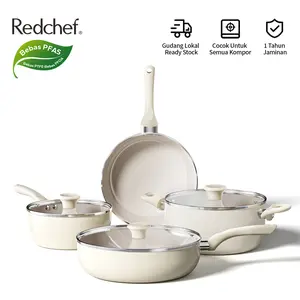 Redchef Nonstick Ceramic Rock Sea 7 Pcs Cookware Set Non PFAS& PTFE& PFOA Suitable for All Stoves Wok Frying Pan