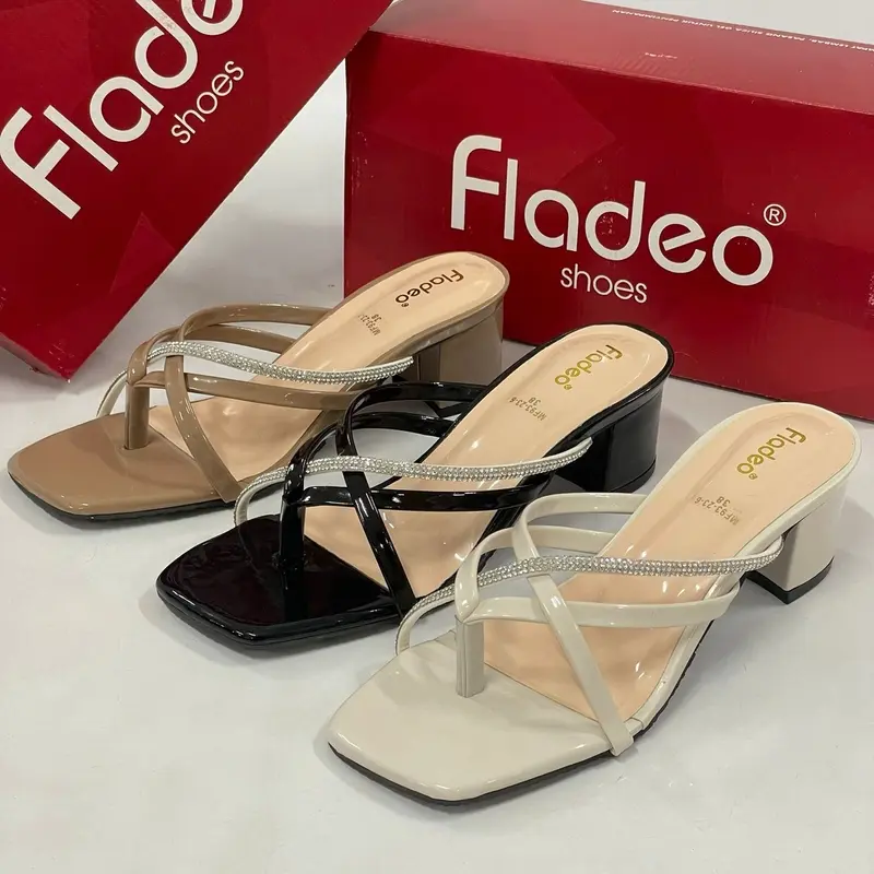 Fladeo sendal wanita heels 5 cm silang mutiara sandal wanita flat shoes mules 3