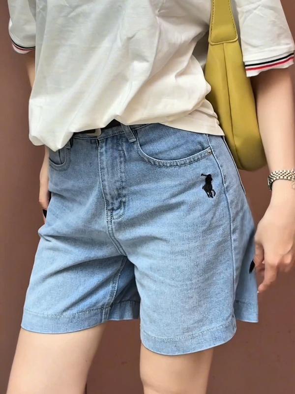 HC98 - Quần Ngố Jean Mềm Thêu Họa Tiết Ngựa , Chất Jean Mềm, Chiều dài quần 46cm - HORSE SHORT JEAN - 1076