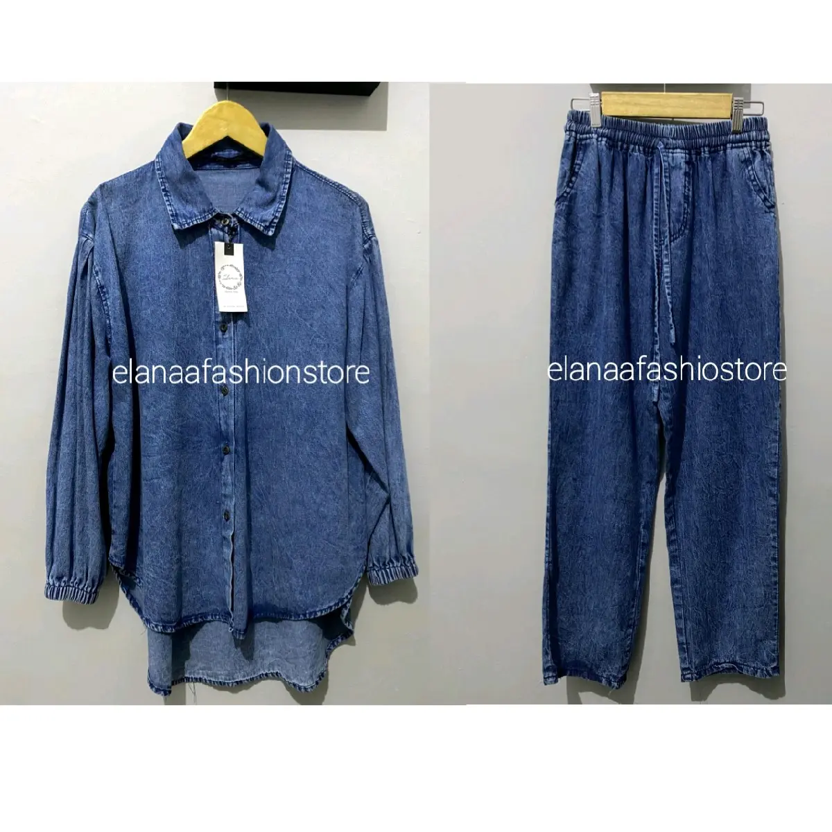 Setelan Kemeja Jeans Wanita Oversize / Oneset Kemeja Jeans Wanita Jumbo Premium