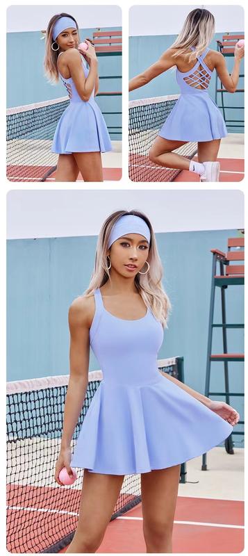 Product Introduction of Outdoor Sports Tennis Skirt One-Piece Slim-Fit Anti-Exposure Fake Two-Piece Shorts One-Piece Fitness Yoga Wear Suit for Women 12