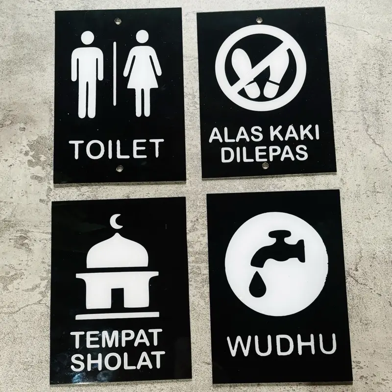 Sign Board Tulisan Papan Tanda Toilet WC Mushola Alas Kaki Dilepas Signage Penanda Ruangan Nomor Rumah Acrylic Akrilik Cctv Custom Dekorasi Pajangan Dinding 0