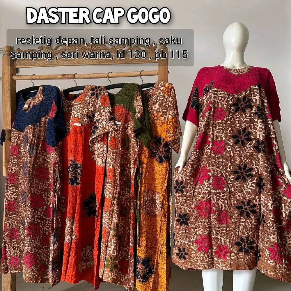Daster Batik Cap Gogo (Super Jumbo) dengan Resleting Depan dan Tali Samping - Motif, Busui, Bumil