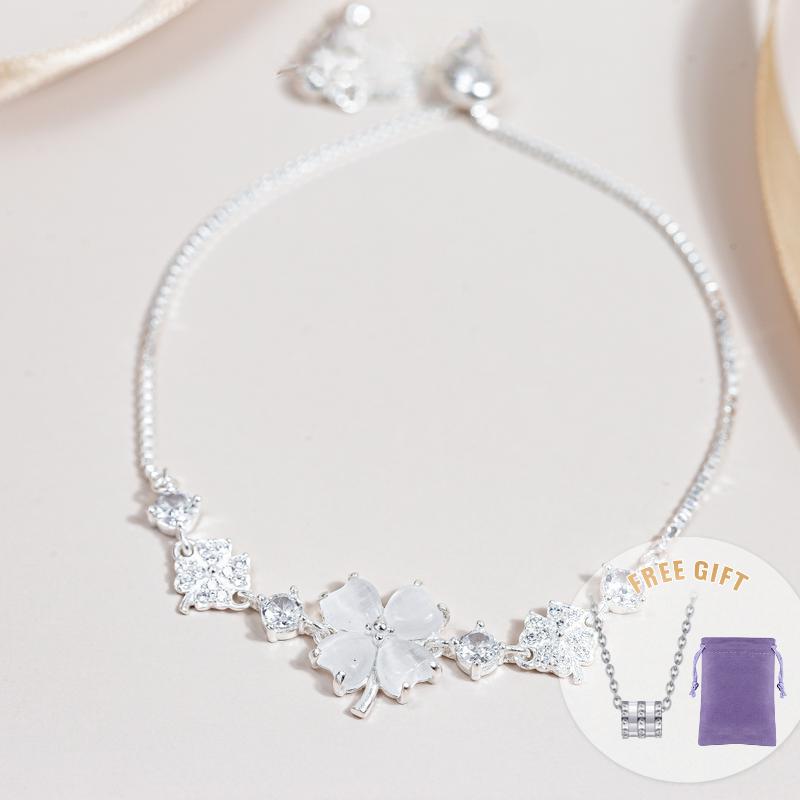 Vòng Tay Cỏ Bốn Lá, Dây Rút, Dành Cho Nữ, Với Hoa Mắt Mèo Cỏ Bốn Lá, Phụ Kiện Vòng Tay Nữ, Vòng Cổ Thép Titan, Cỏ Bốn Lá 4 Lá, Món Quà Hoàn Hảo, Thích Hợp Để Đeo Hàng Ngày, 1 Chiếc