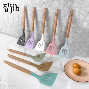 JIB Silicone Slotted Spatula / Silicone Utensil / Utensile Slotted Turner Kayu Silicon
