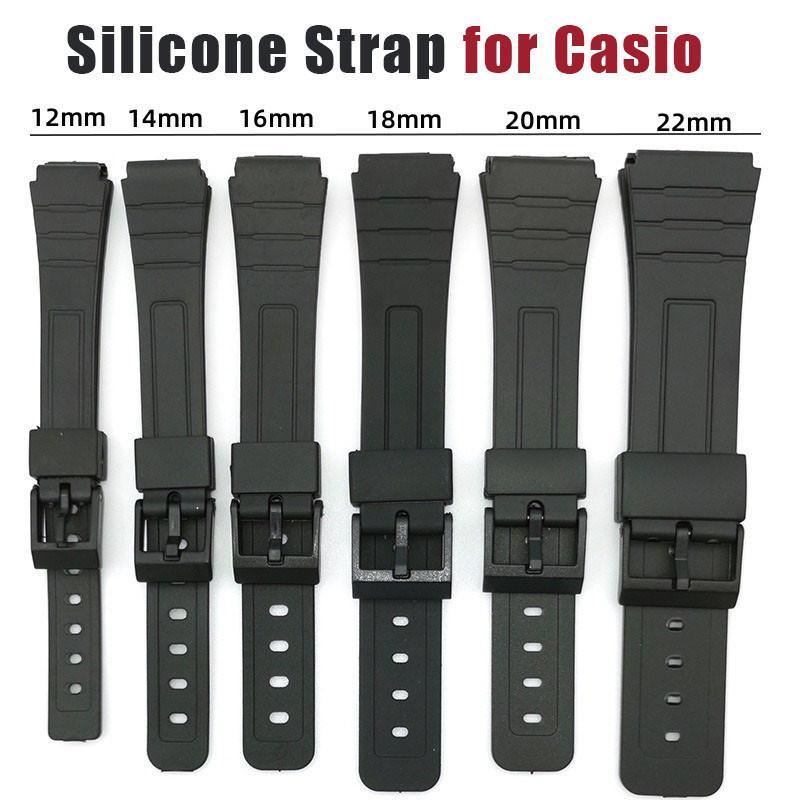 Dây đeo đồng hồ silicone 12/14/16/18/20/22 mm cho mẫu W800H thể thao, cao su mềm, dây đeo cổ tay phổ dụng, tương thích với các mẫu SGW400, F91W, F84, F105/108/A158/168 watch strap