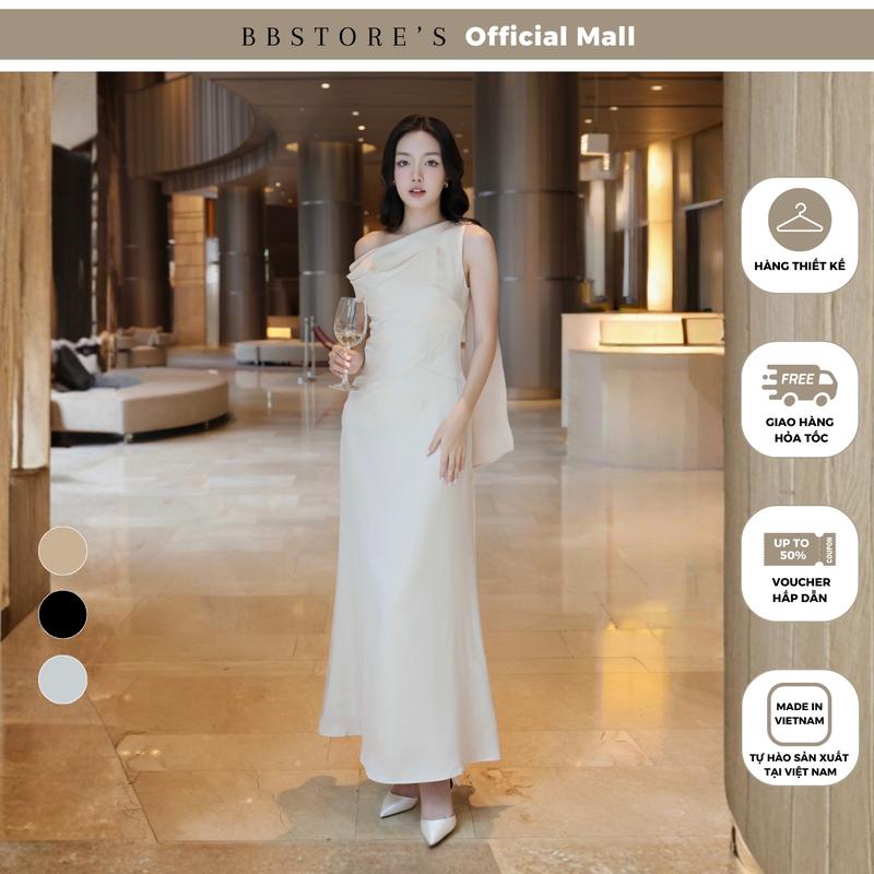 BBSTORE'S Đầm Suông Tiệc Lụa Dài Lệch Vai Kèm Tag Cài - D4480B đầm dạ hội đẹp sang chảnh
