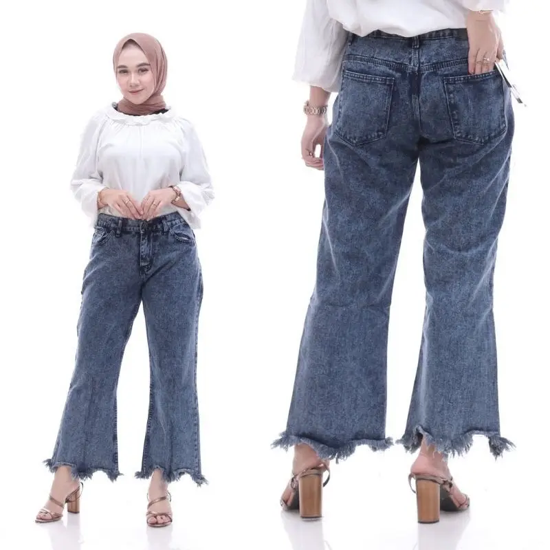 Cutbray Rawis Wanita Panjang Highwaist Celana  Jeans Jumbo Size 27-42 Celana Jeans Nyaman
