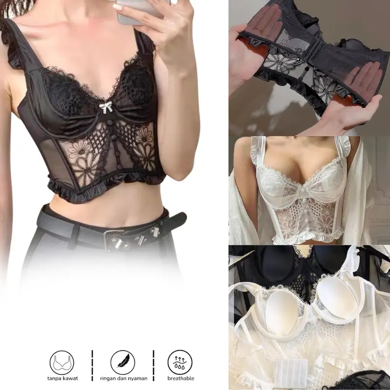 Bustier Top Sexy Lingerie Lace Milky Bustier Set Sexy Corset Bra Wanita 0