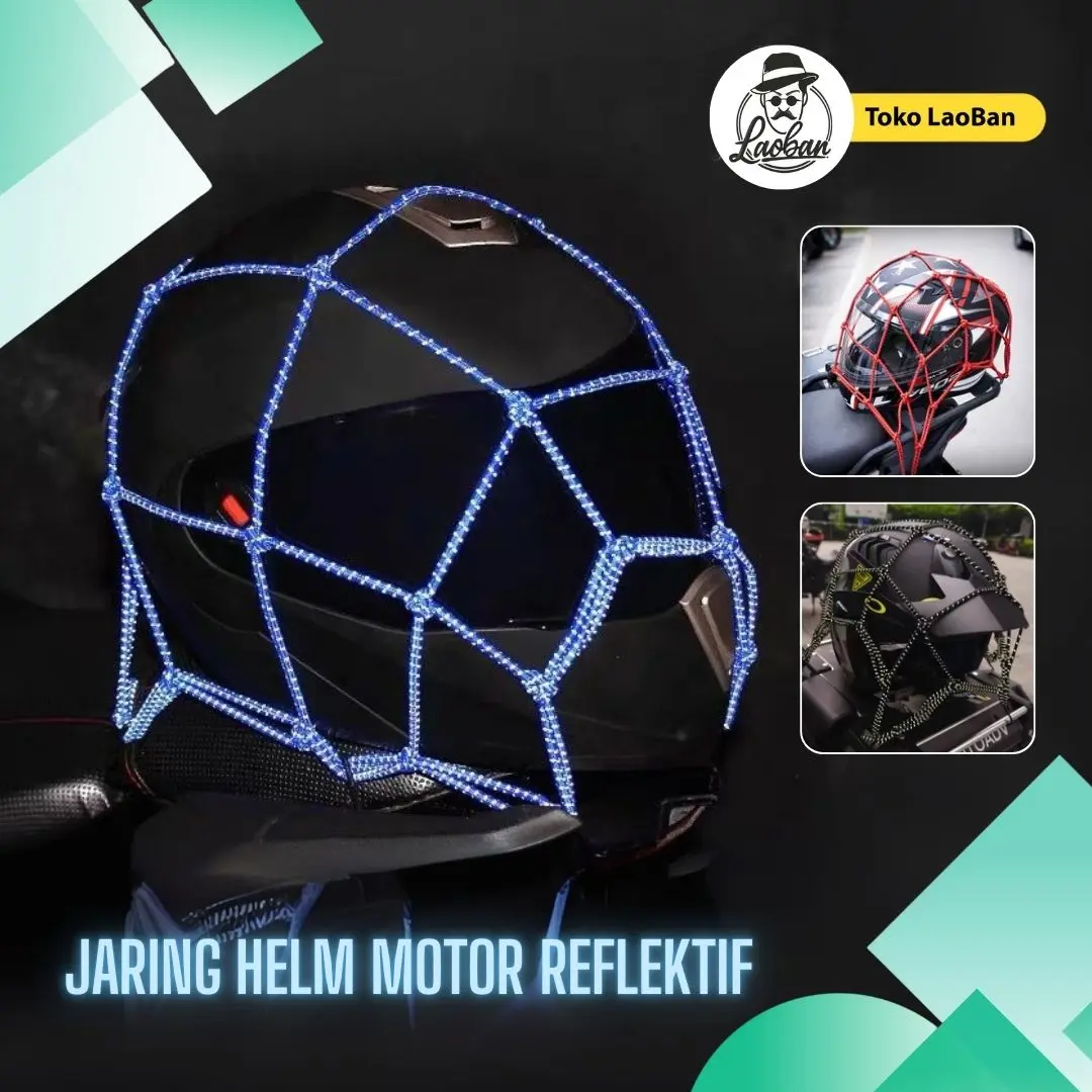 Jaring Helm Reflektif 6 Hook - Jaring Helm Motor Tebal Premium - Tali Jaring Pengikat Barang