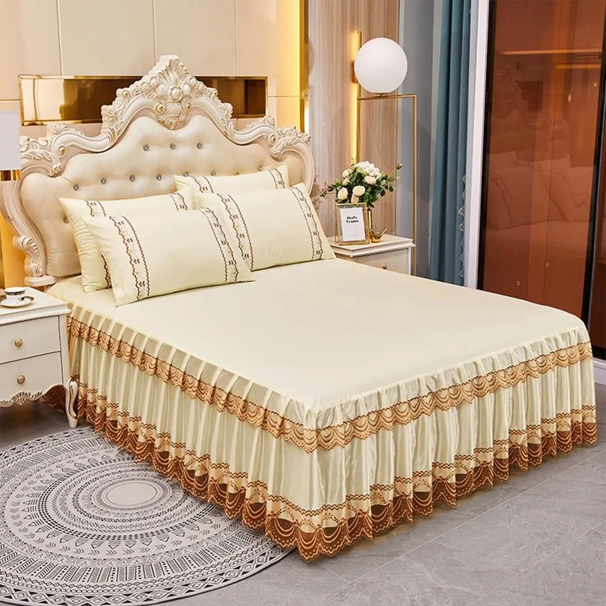 Lace Ruffled Cadar Bedroom Bed Skirt Non slip Mattress Cover Bedsheet Not include Pillowcase