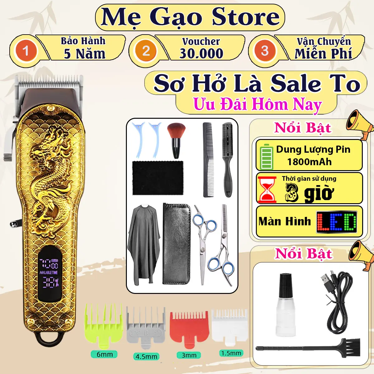 Tông đơ cắt tóc chuyên nghiệp, Tăng đơ cắt tóc, Tông đơ cắt tóc gia đình Z109 vỏ nhôm nguyên khối bền bỉ, lưỡi cắt sắc bén, pin lithium siêu trâu sạc nhanh an toàn