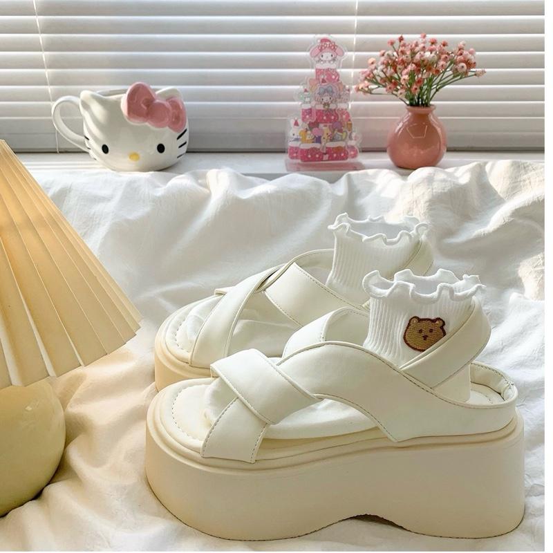 DÉP CAO 7cm Dép saldan đế cao quai soắn nữ có hai màu đen và kem nữ