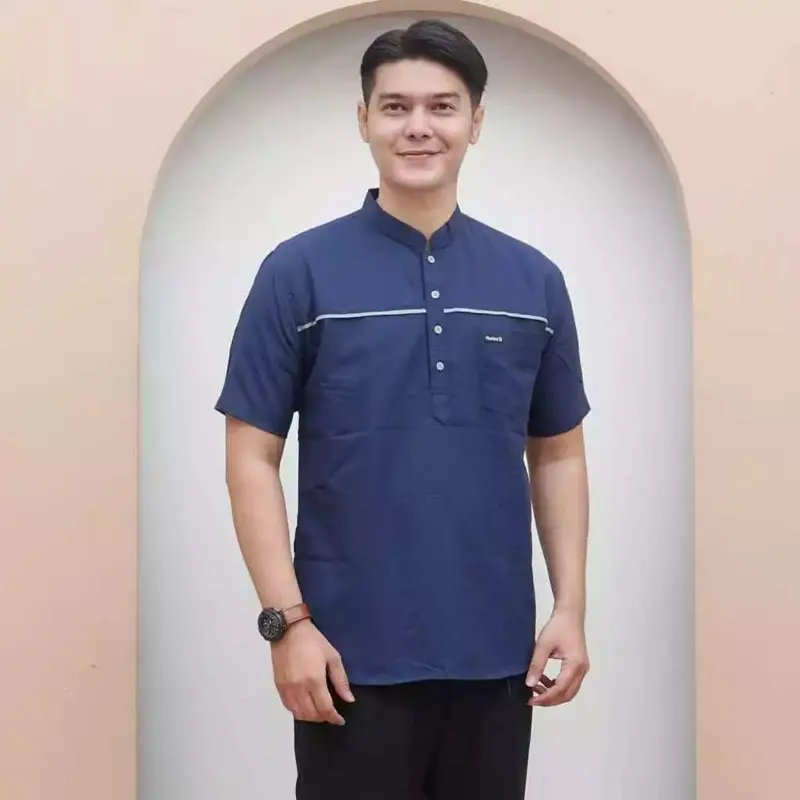 BAJU KOKO KURTA KHALID LENGAN PENDEK BAHAN FULL KATUN Muslim Pria dewasa 3
