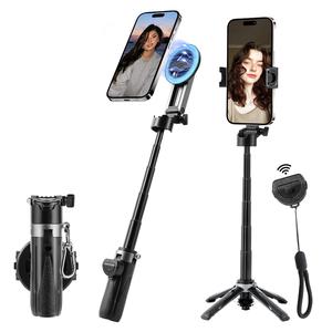 新型ポータブル自撮り棒、マグネット式スマホ三脚、リモコン付き、伸縮式三脚、360度調整可能、すべてのiPhone／Android対応